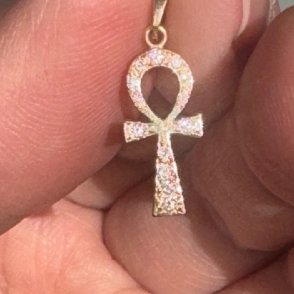 14k yellow gold Logan Hollowell diamond eternal ankh cross pendant